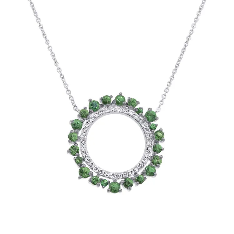 0.17ct Diamond & 0.81ct Green Garnet 14k White Gold Necklace