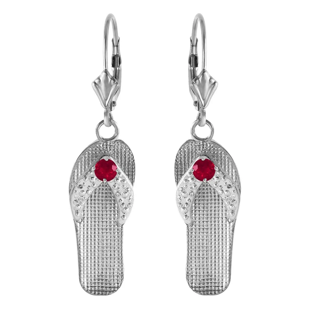 0.3 Carat 14K Solid White Gold Shoes Leverback Earrings Natural Ruby