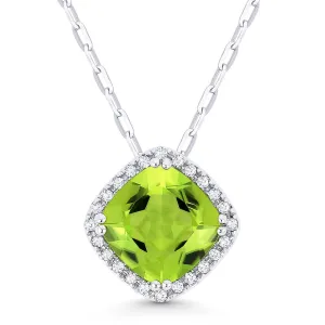 0.78Ct Peridot 16"pendant Necklace In 14K White Gold