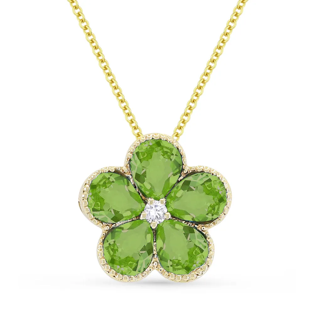 0.86Ct Peridot 16"pendant Necklace In 14K Yellow Gold