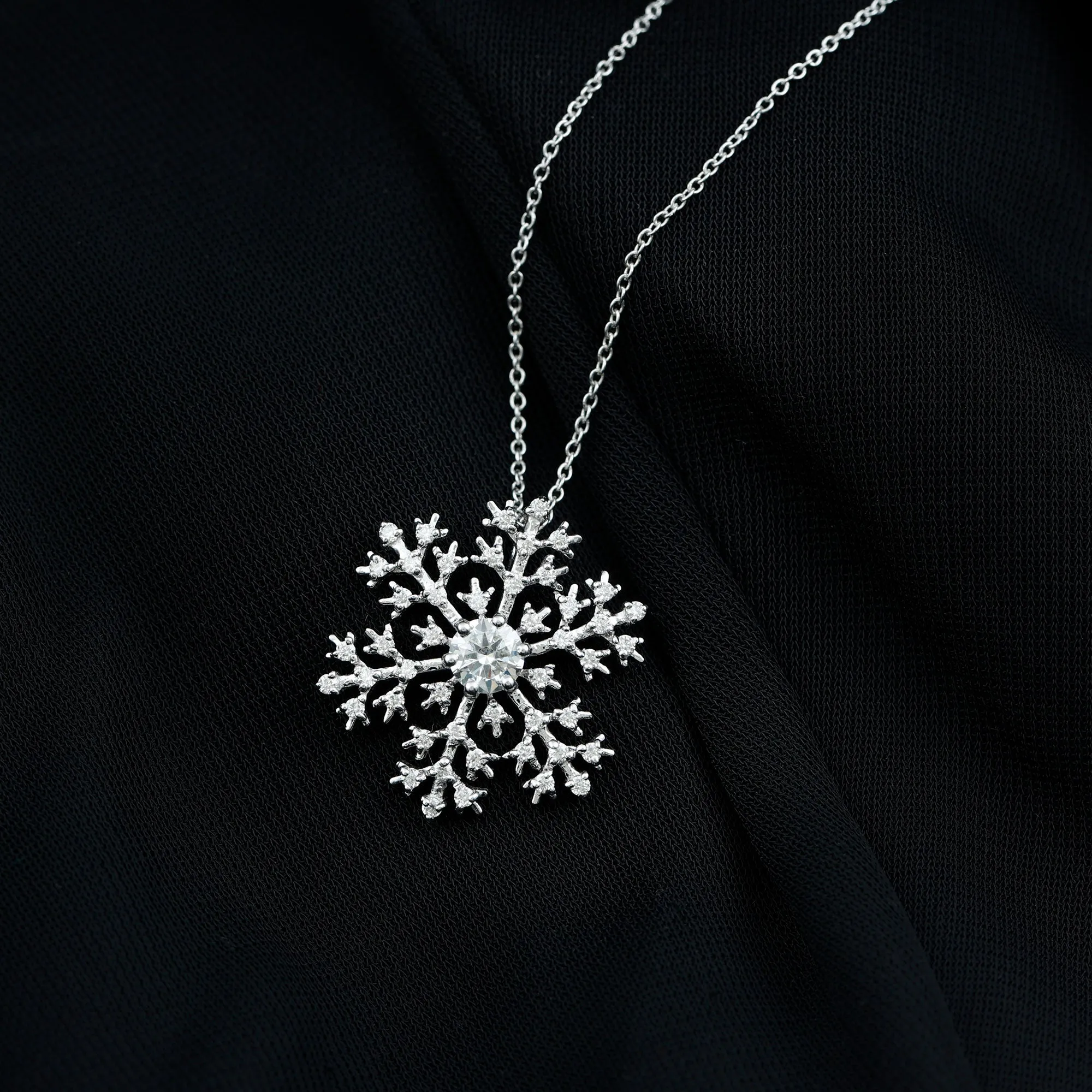 1 CT Round Cut Moissanite Snowflake Pendant in Gold