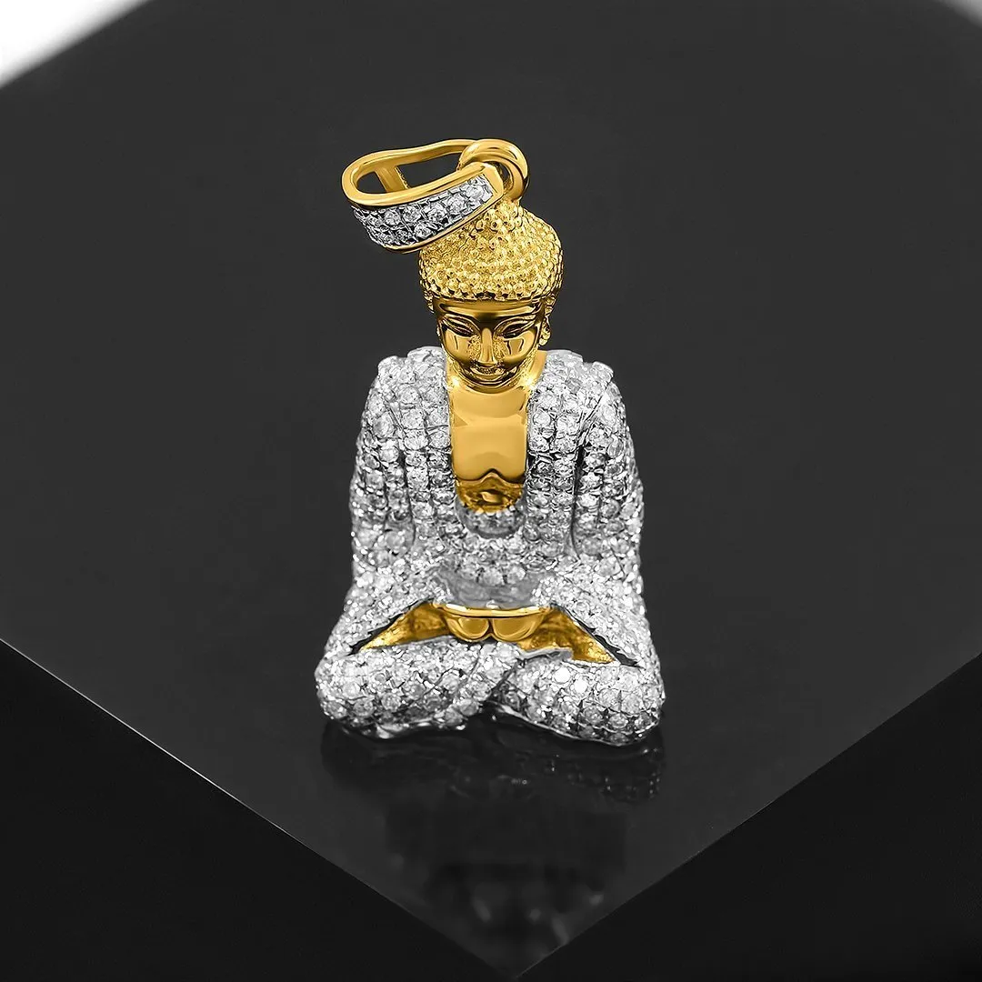 10k Yellow Gold Detailed Diamond Buddha Pendant 0.81 Ctw