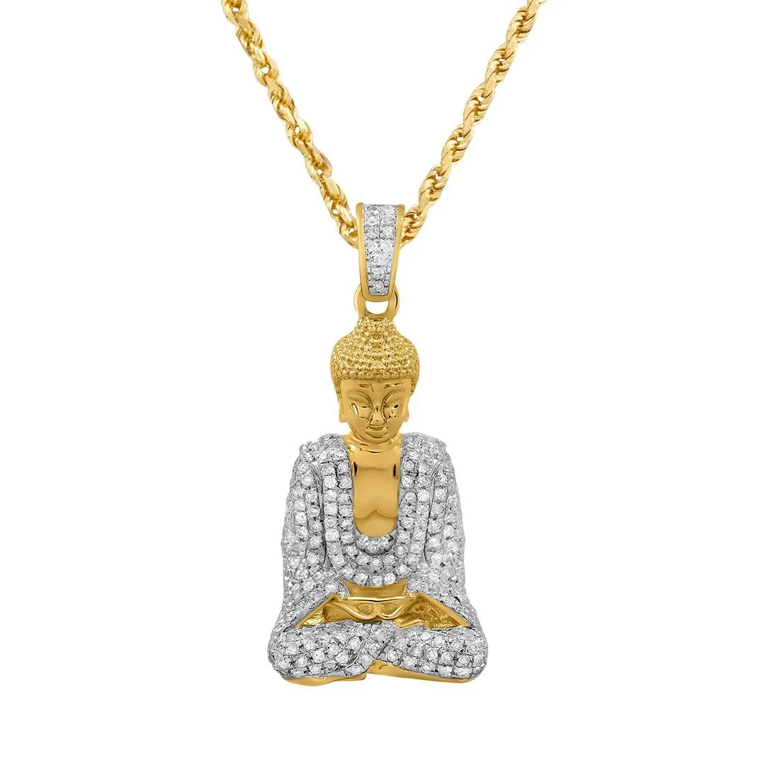 10k Yellow Gold Detailed Diamond Buddha Pendant 0.81 Ctw