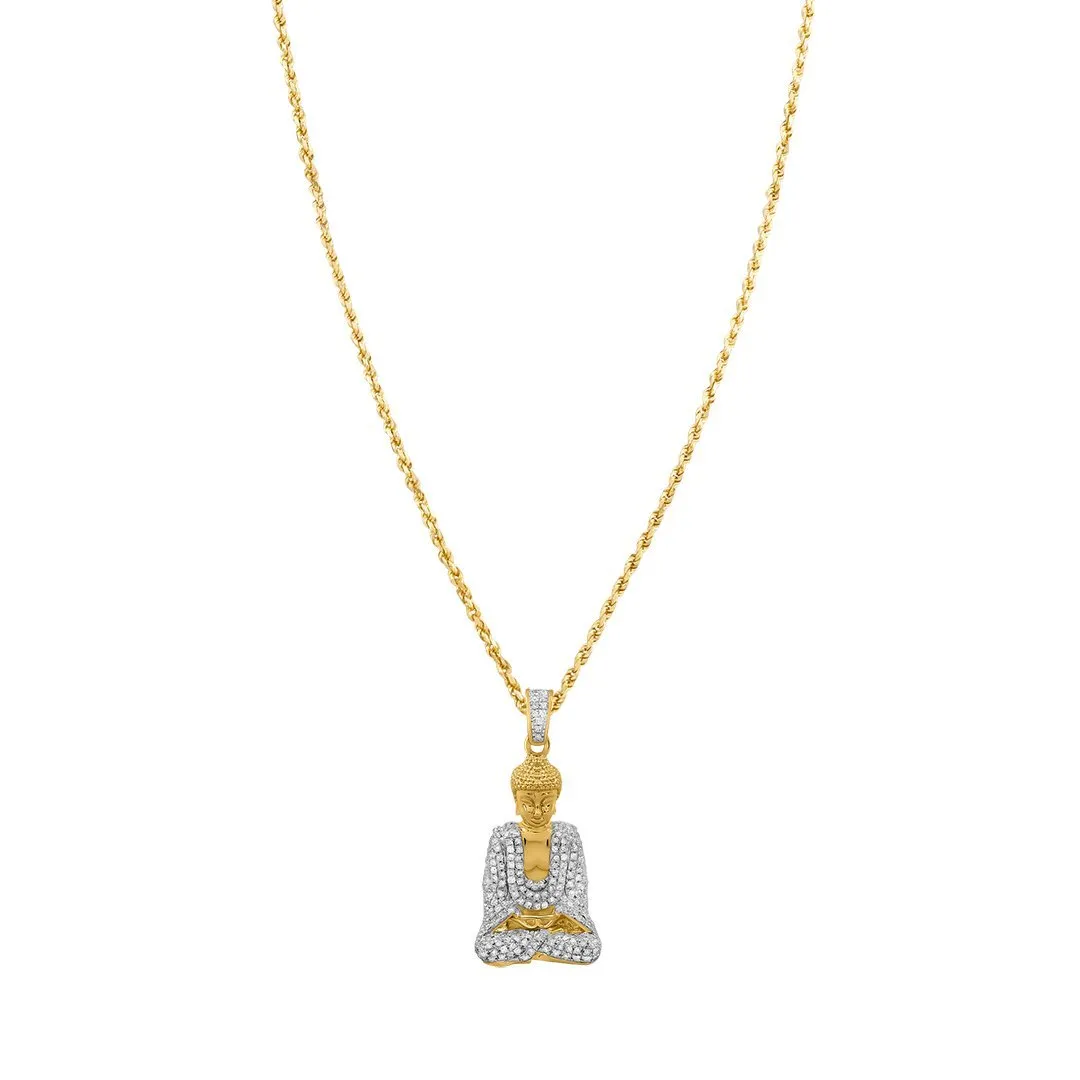 10k Yellow Gold Detailed Diamond Buddha Pendant 0.81 Ctw