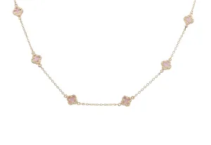 10K Yellow Gold Pink Flowers Necklace