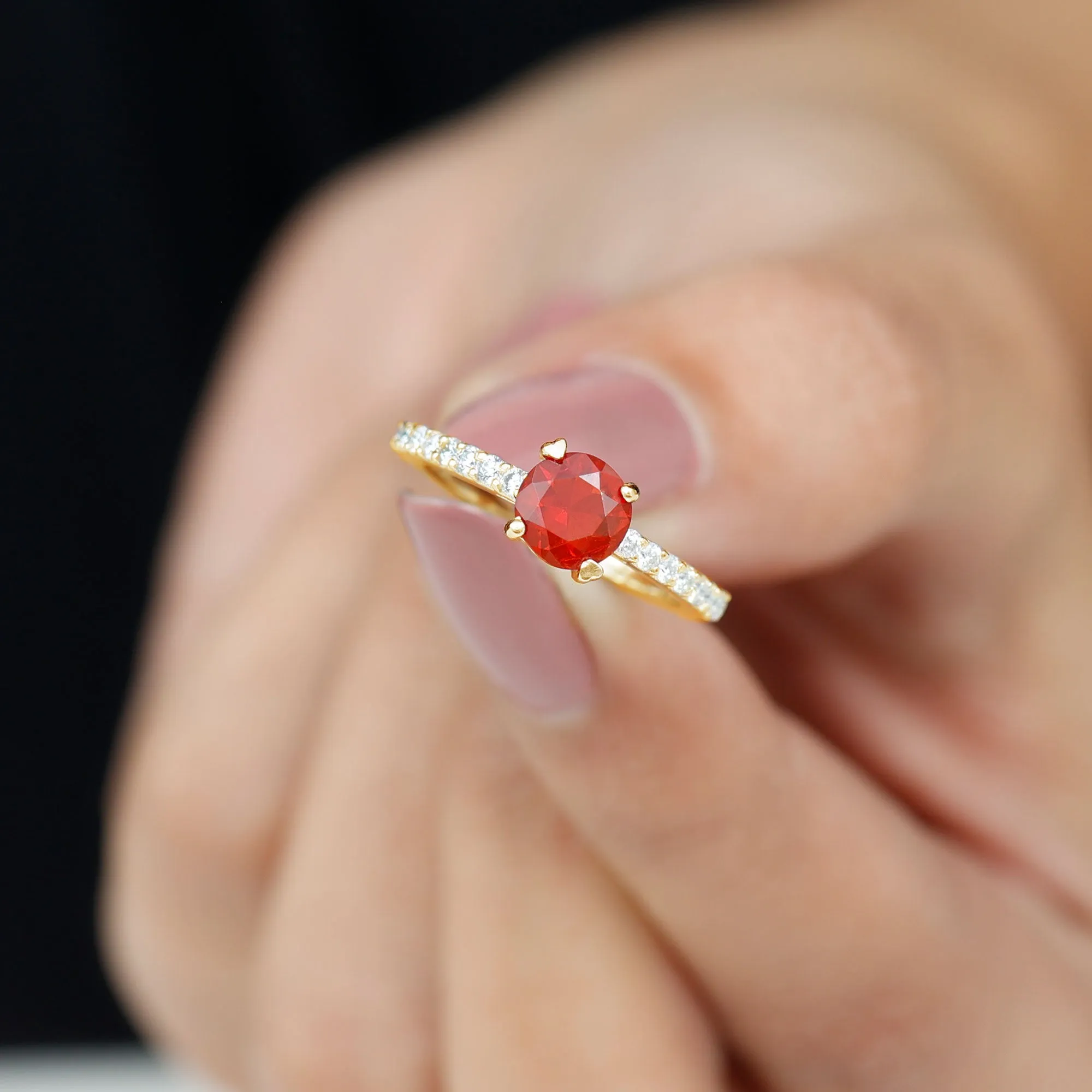 1.25 Ct Designer Fire Opal Solitaire Promise Ring with Diamond