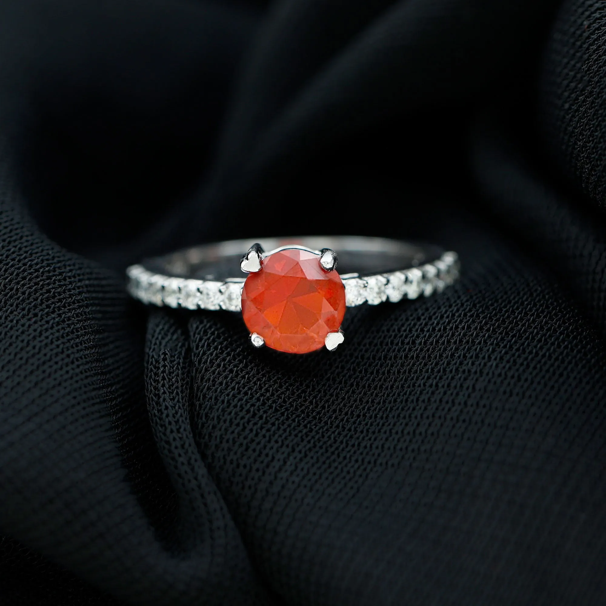 1.25 Ct Designer Fire Opal Solitaire Promise Ring with Diamond