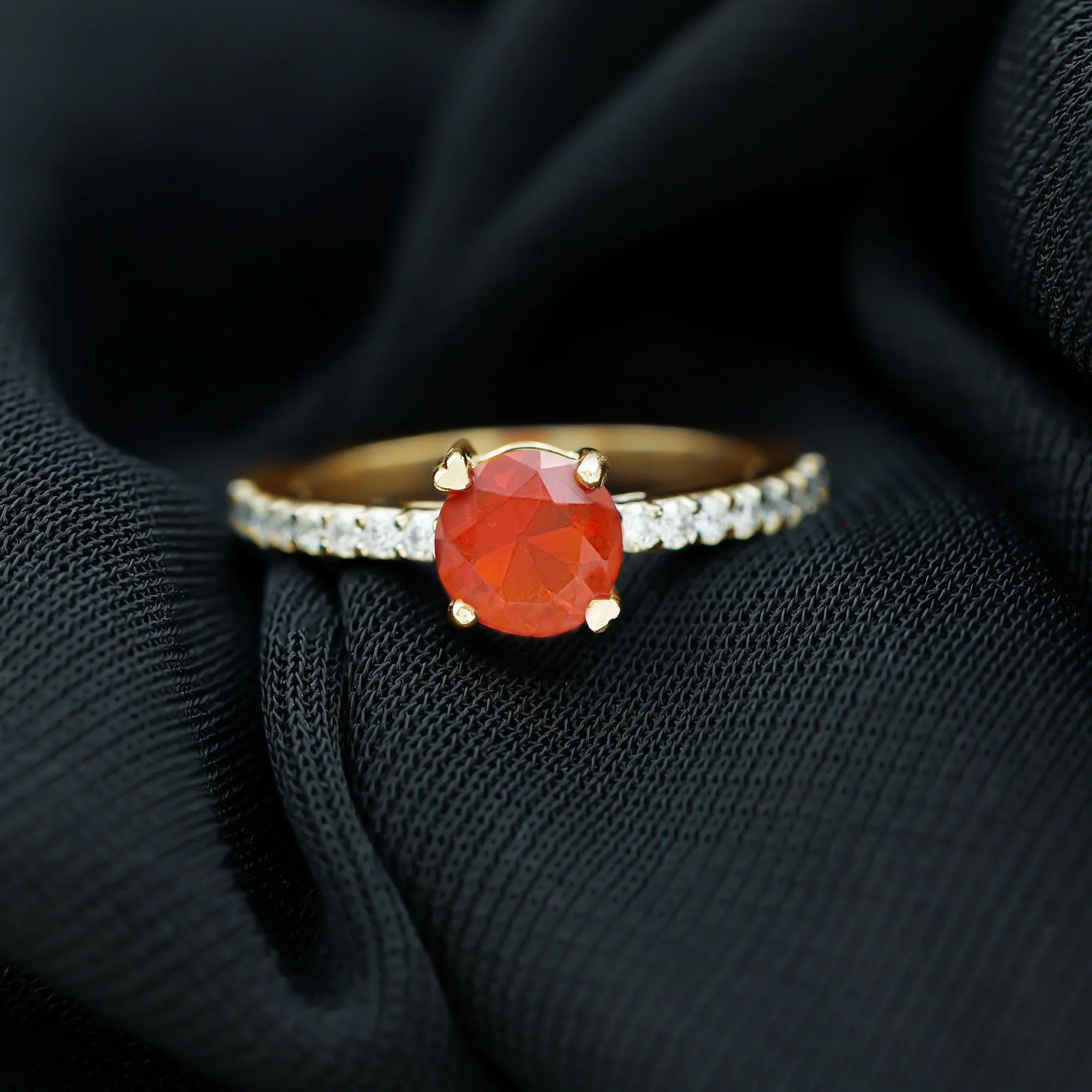1.25 Ct Designer Fire Opal Solitaire Promise Ring with Diamond
