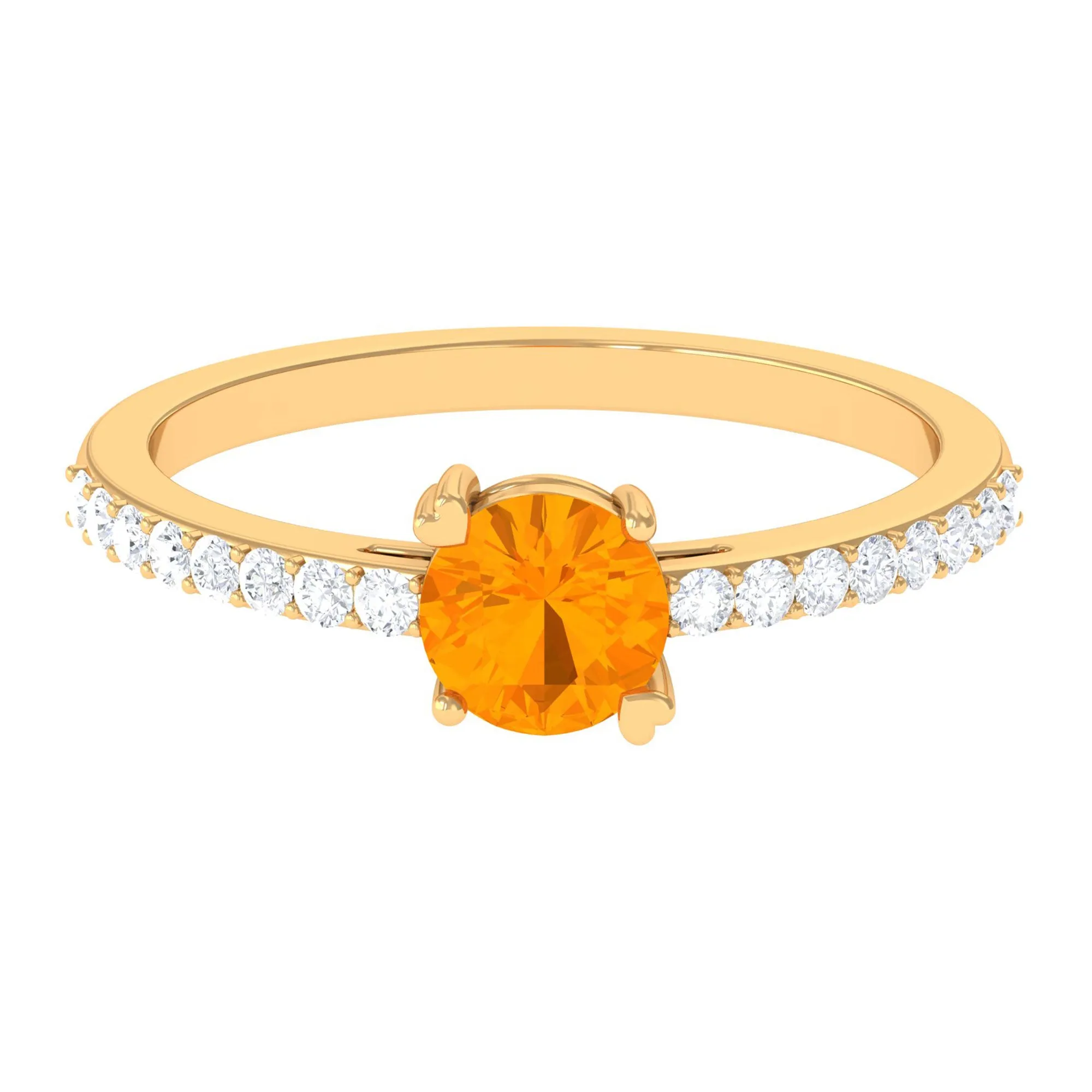 1.25 Ct Designer Fire Opal Solitaire Promise Ring with Diamond