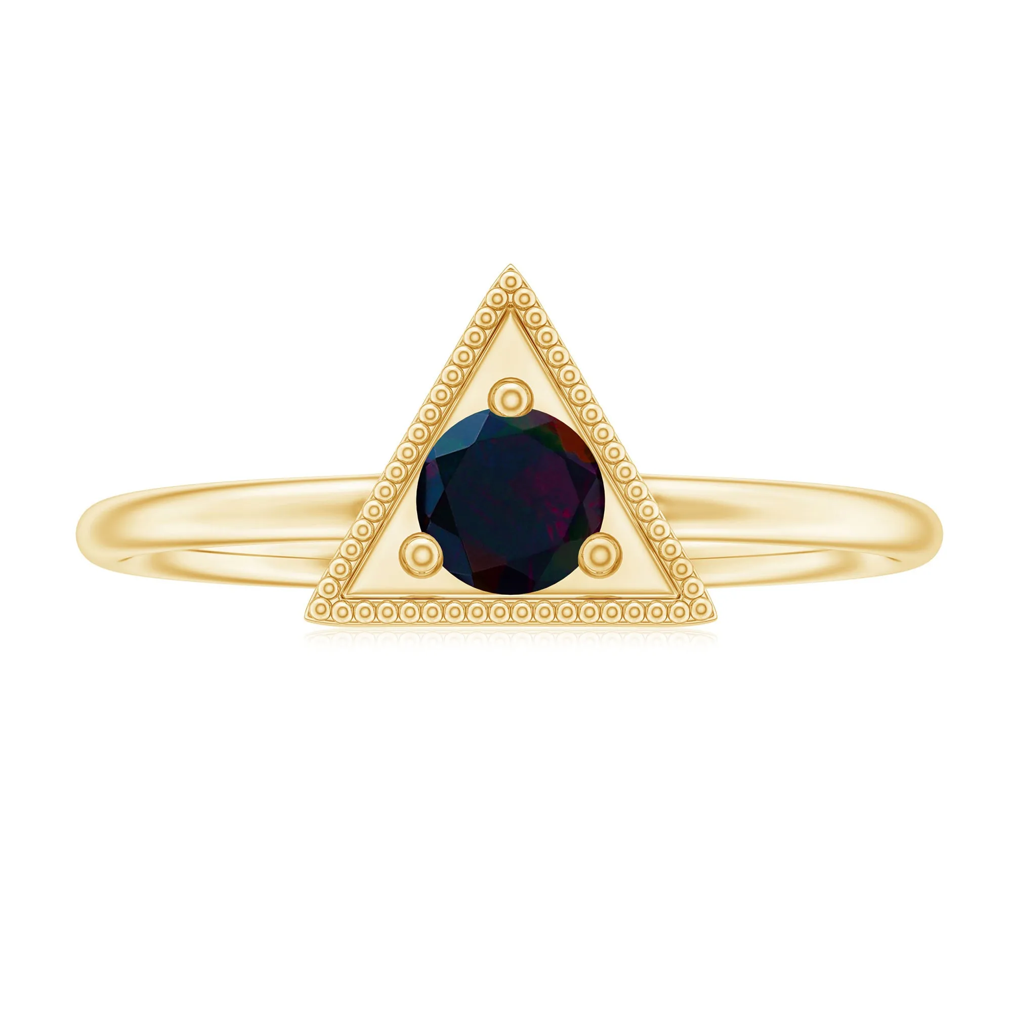 1/4 CT Round Black Opal Gold Triangle Minimal Promise Ring