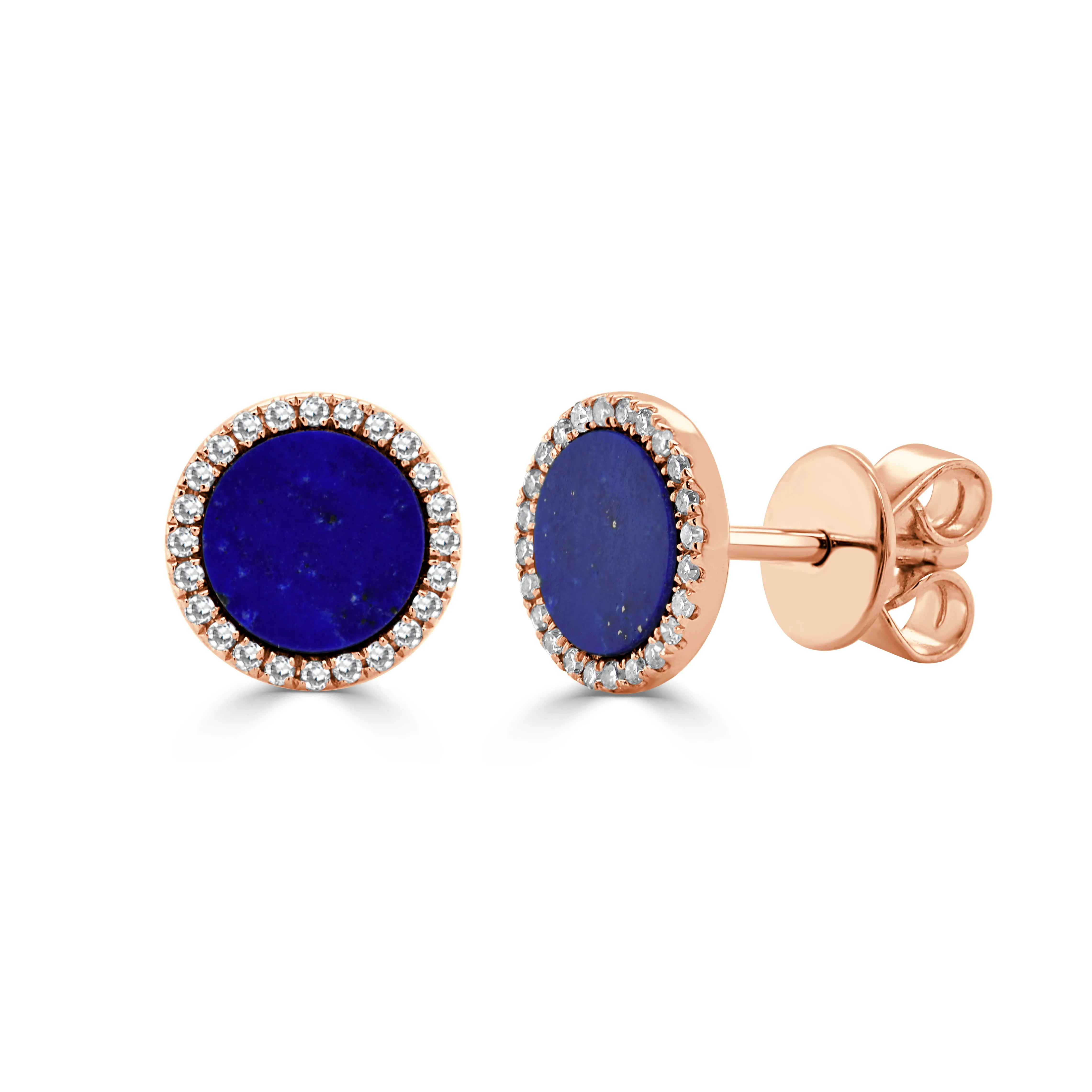 14k Gold Diamond & Lapis Stud Earrings
