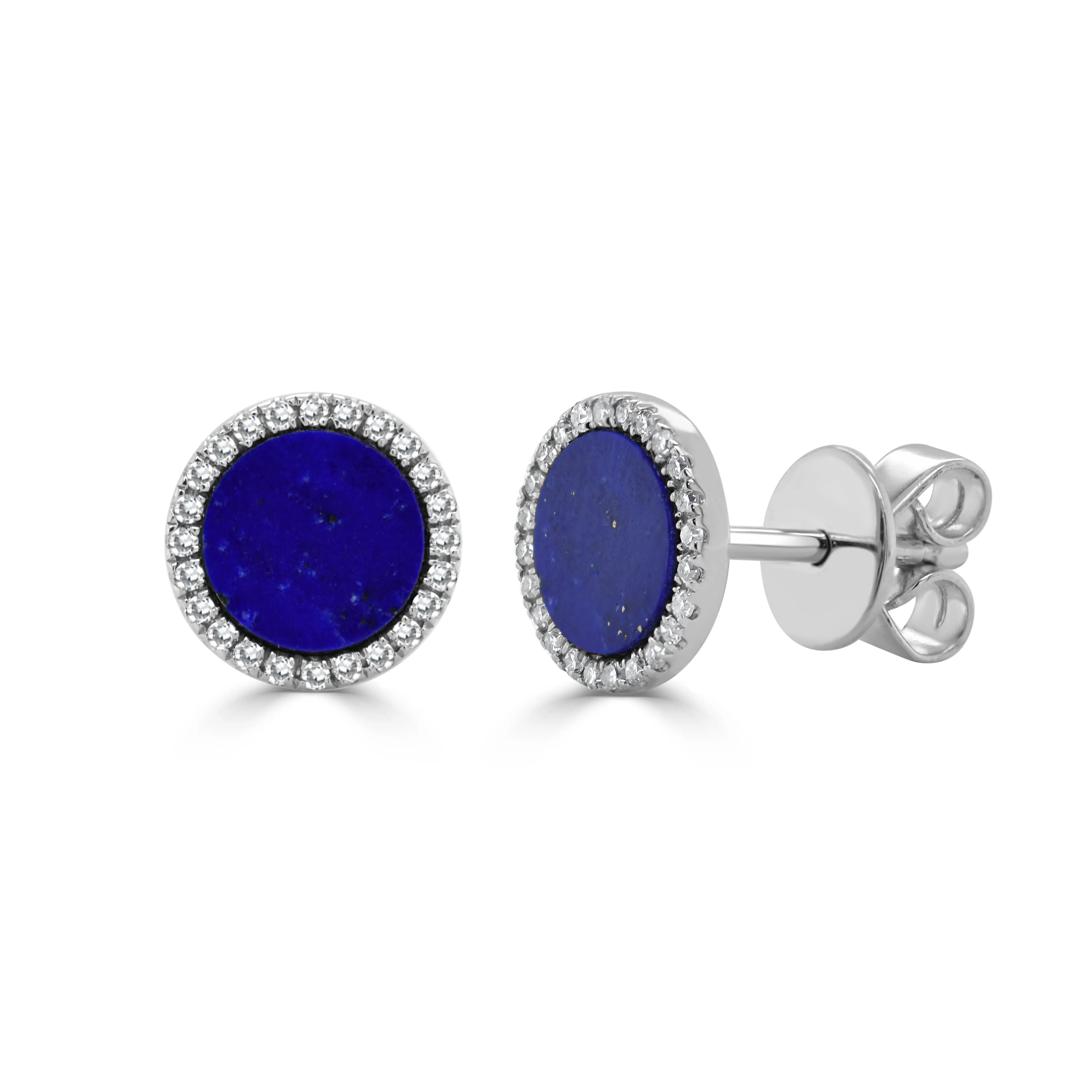 14k Gold Diamond & Lapis Stud Earrings