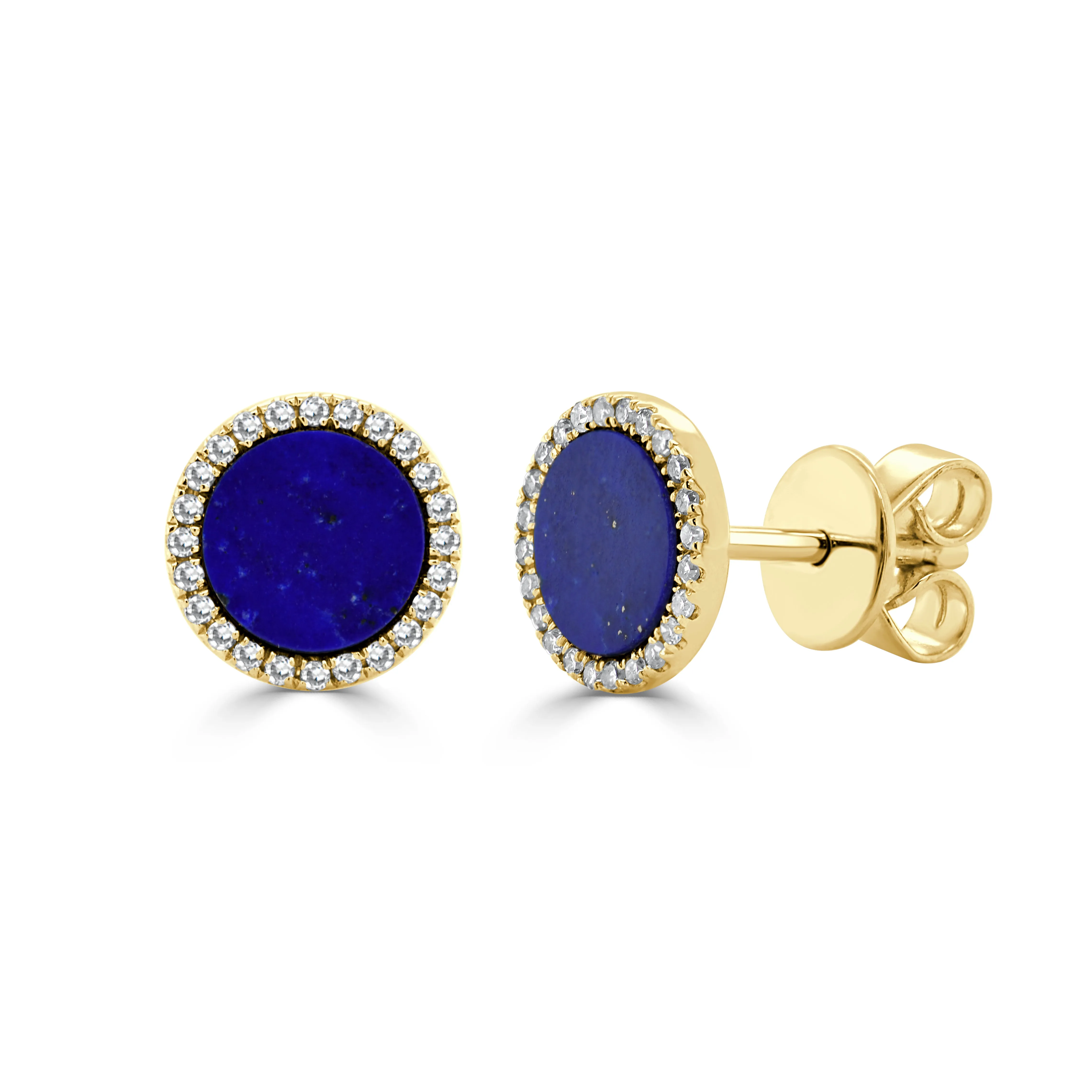 14k Gold Diamond & Lapis Stud Earrings
