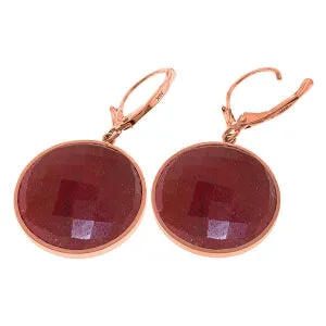 14K Solid Rose Gold Leverback Earrings w/ Checkerboard Cut Round Rubies