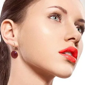 14K Solid Rose Gold Leverback Earrings w/ Checkerboard Cut Round Rubies