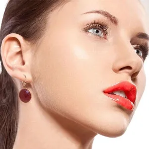 14K Solid Rose Gold Leverback Earrings w/ Checkerboard Cut Round Rubies
