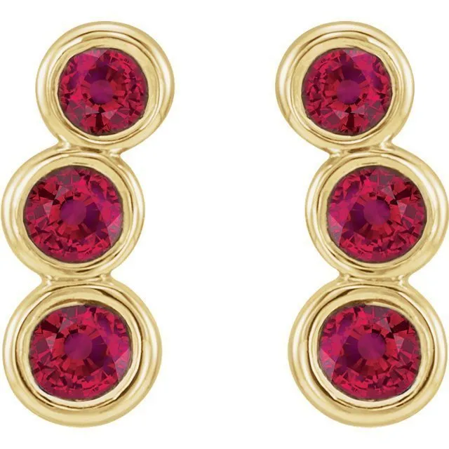 14KT GOLD 0.68 CTW GENUINE ROUND RUBY CLIMBER EARRINGS