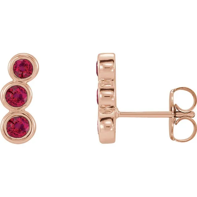 14KT GOLD 0.68 CTW GENUINE ROUND RUBY CLIMBER EARRINGS