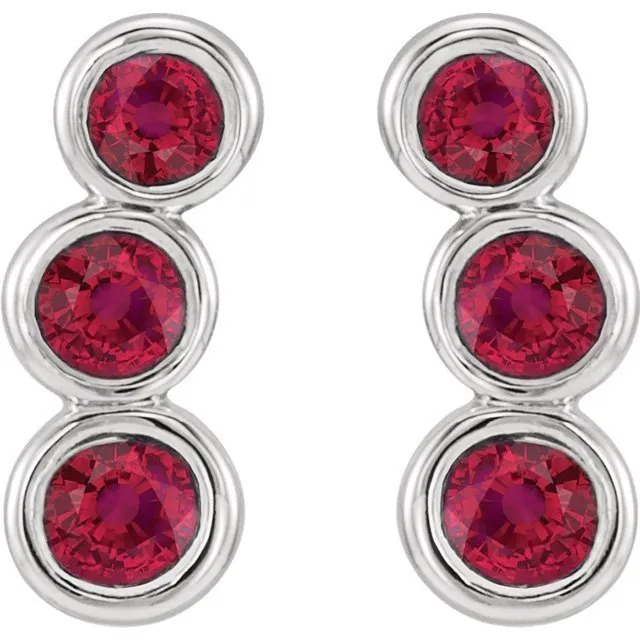 14KT GOLD 0.68 CTW GENUINE ROUND RUBY CLIMBER EARRINGS