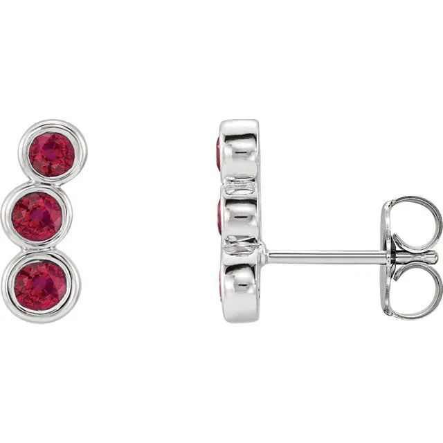 14KT GOLD 0.68 CTW GENUINE ROUND RUBY CLIMBER EARRINGS