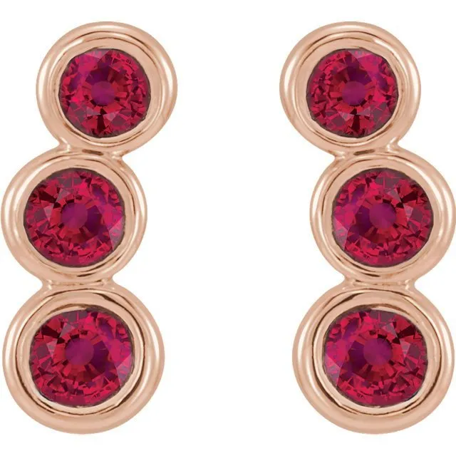 14KT GOLD 0.68 CTW GENUINE ROUND RUBY CLIMBER EARRINGS