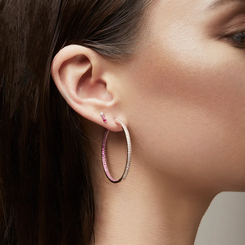 14KT Rose Gold Pink Sapphire Ruby Diamond Ombre Earrings