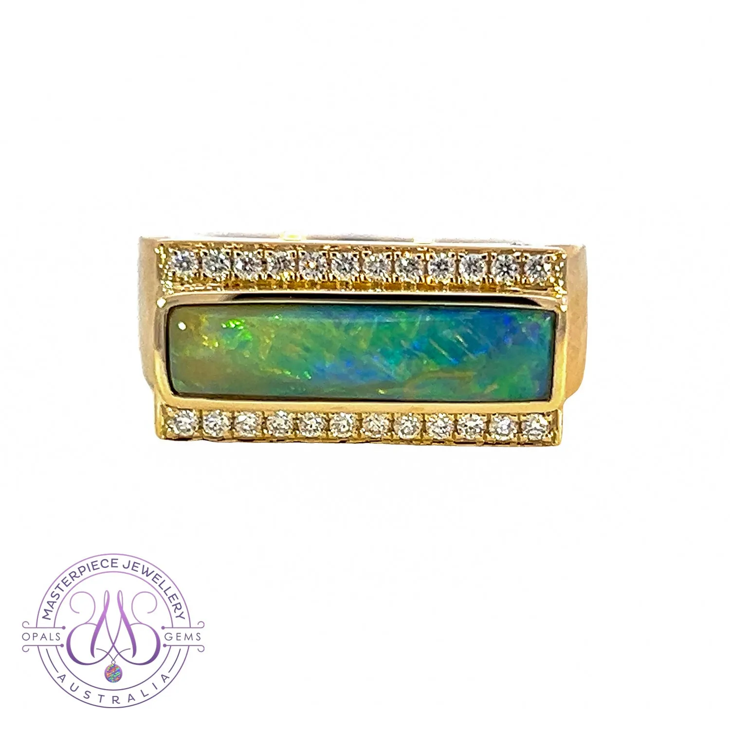14kt Yellow Gold Boulder Opal 2.13ct and 0.25ct Diamond ring