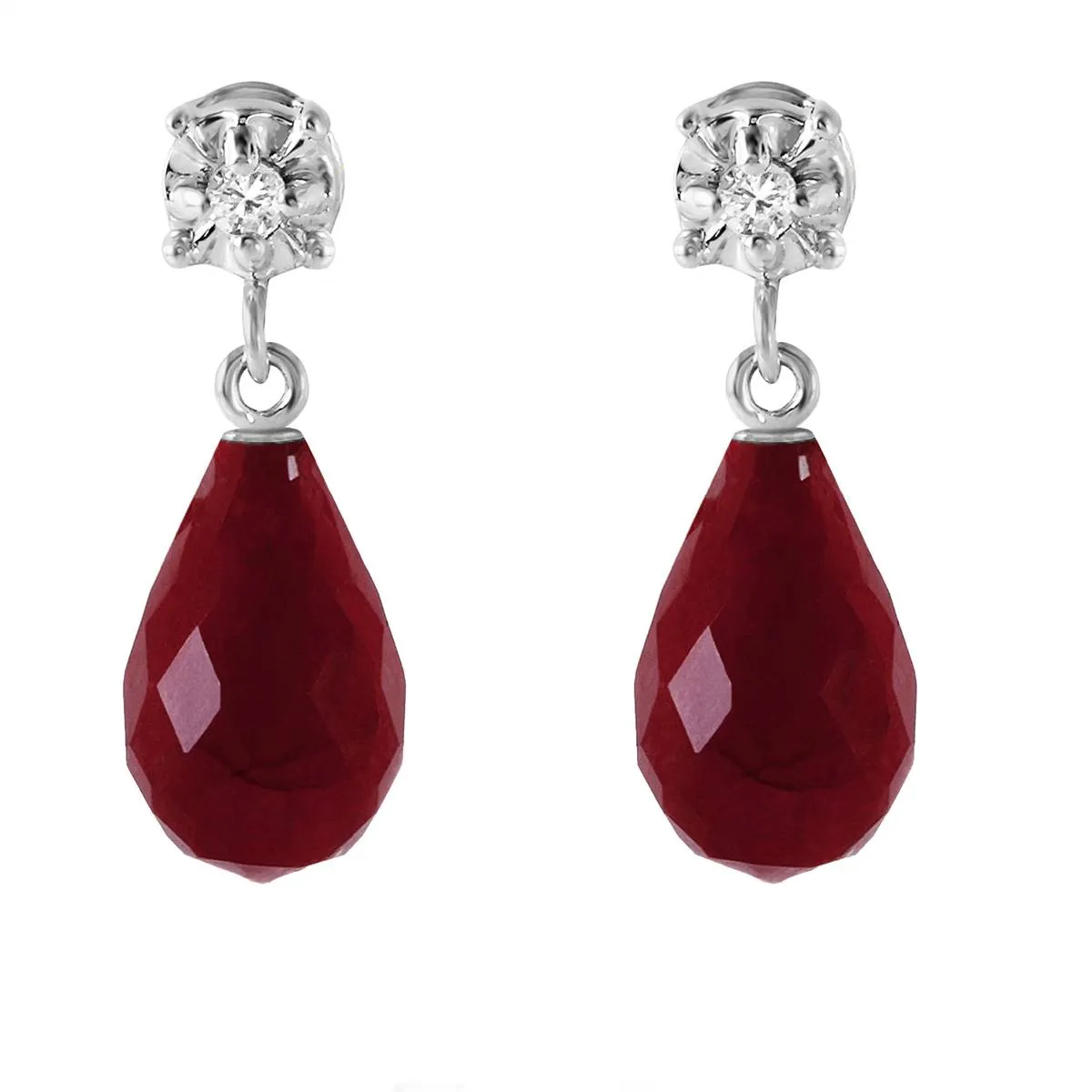 17.66 Carat 14K Solid White Gold Stud Earrings Diamond Ruby
