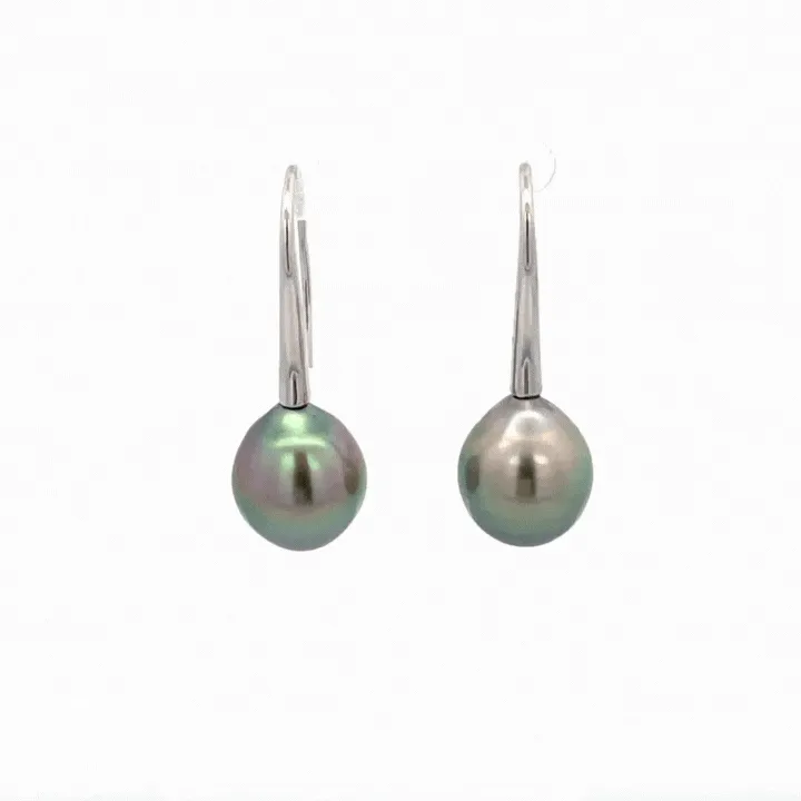 18K White Gold Tahitian Cultured Pearl Hook Earrings