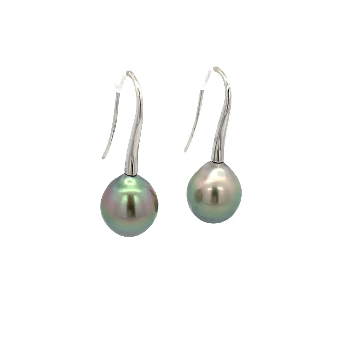 18K White Gold Tahitian Cultured Pearl Hook Earrings