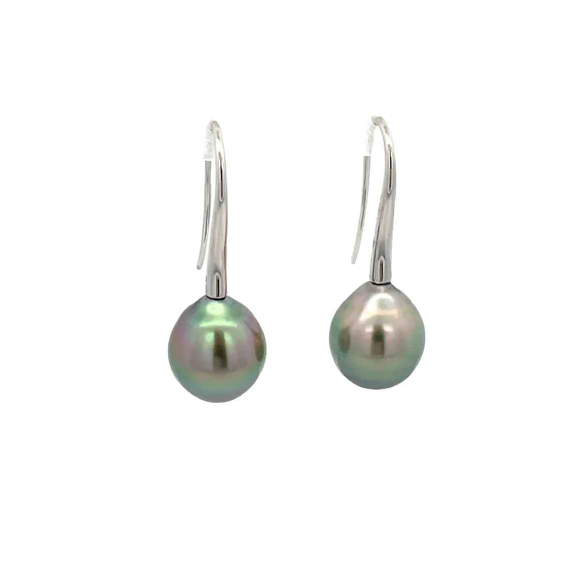 18K White Gold Tahitian Cultured Pearl Hook Earrings