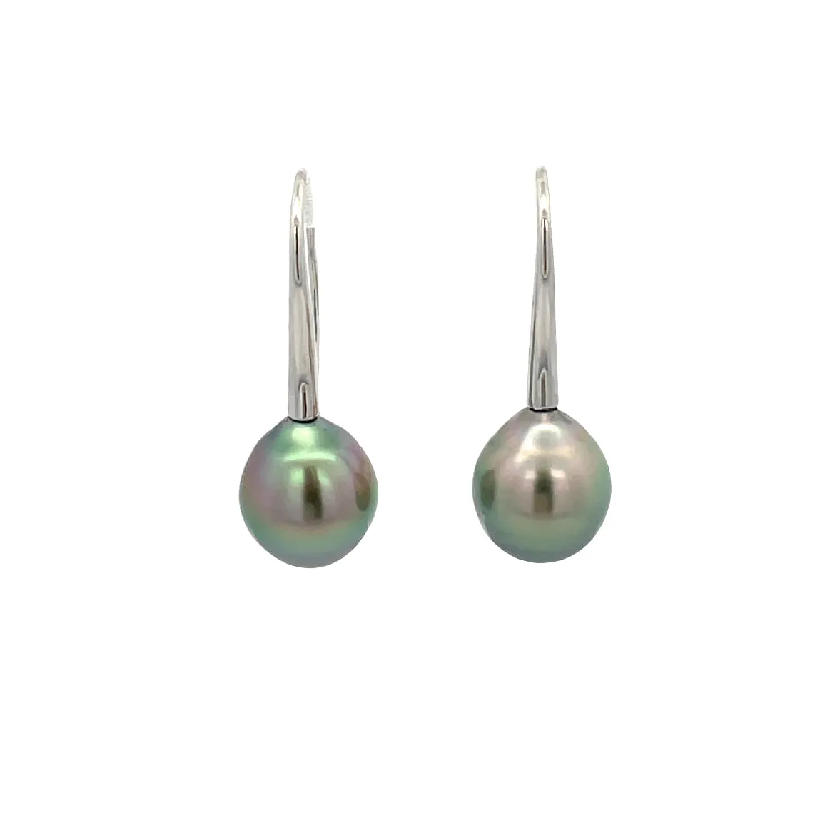 18K White Gold Tahitian Cultured Pearl Hook Earrings
