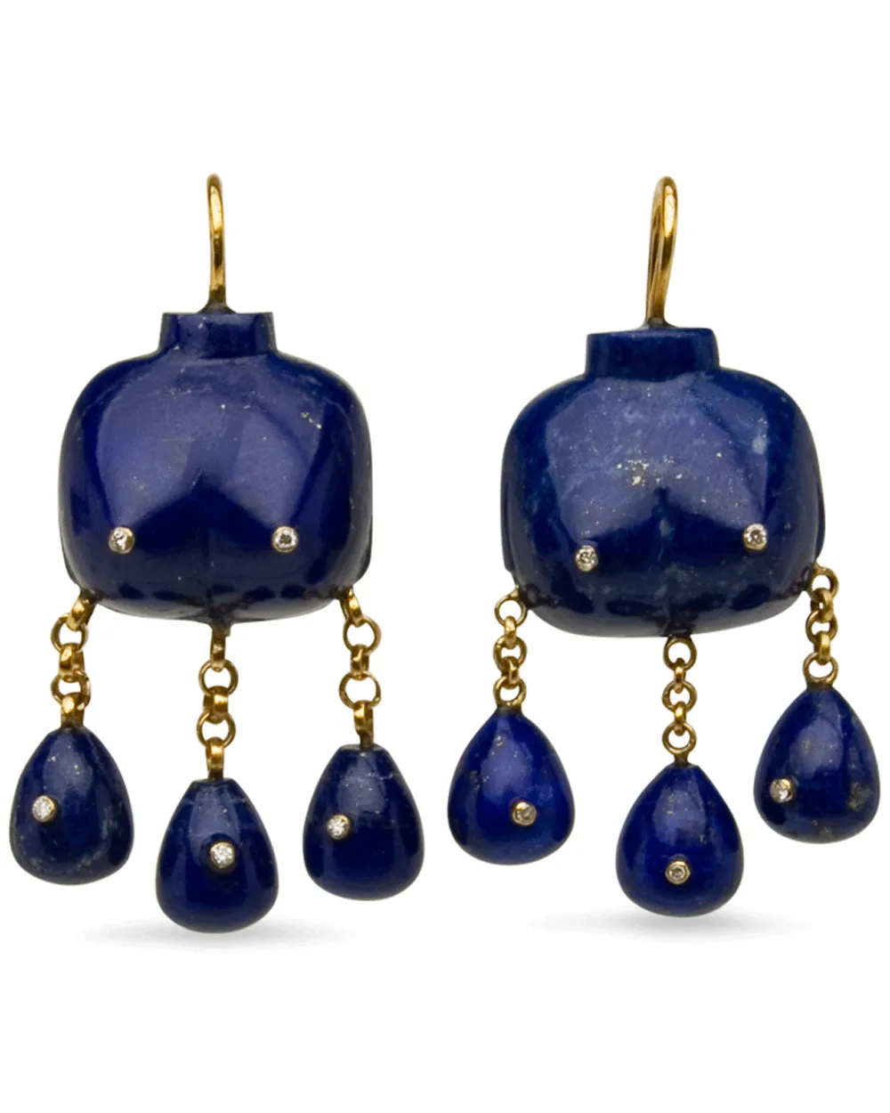 18k Yellow Gold Lapis Victorian Goddess Earrings