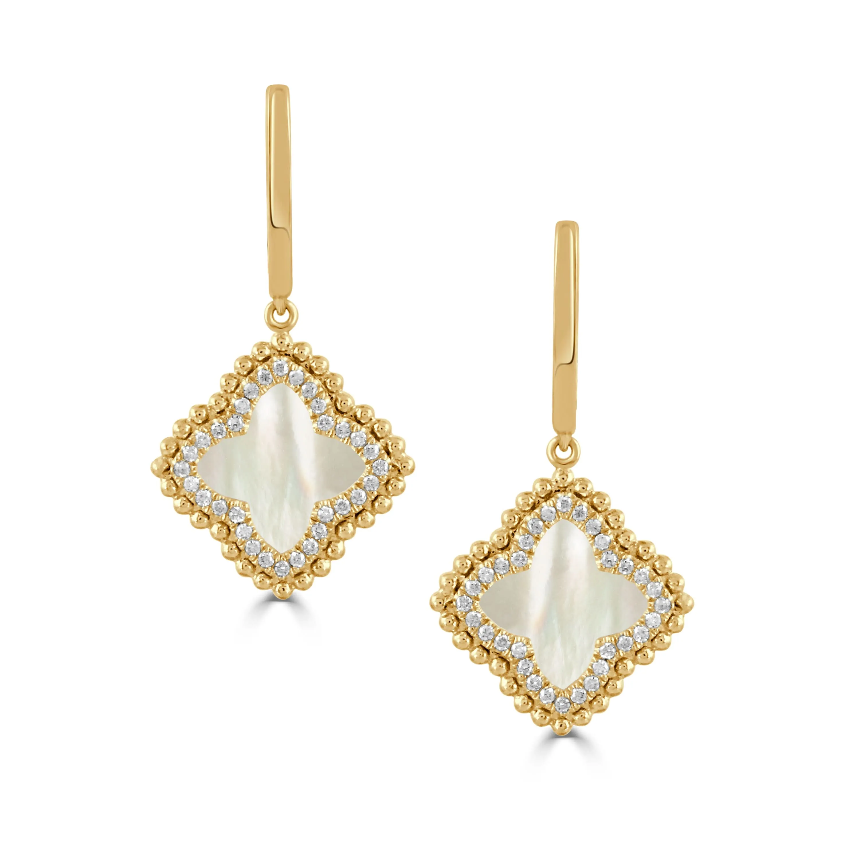 18K Yellow Mother of Pearl and Natural Diamond Dangle Earrings