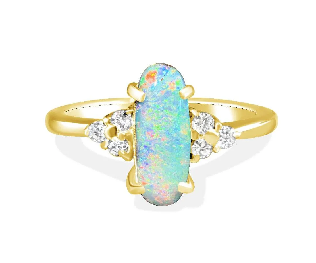 18kt Yellow Gold Boulder Opal and Diamond ring