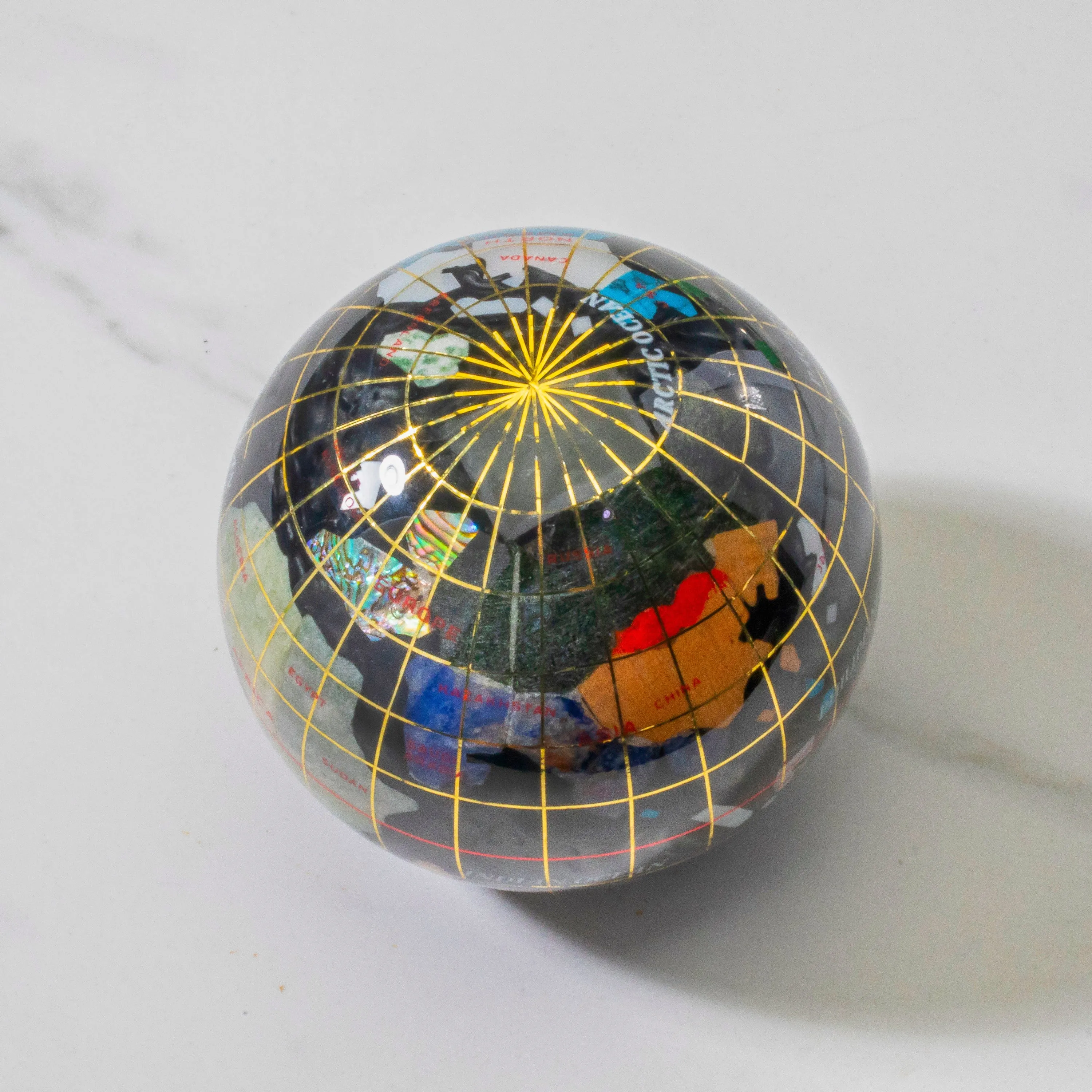 3" Gemstone Globe Paperweight with Black Opal Opalite Ocean