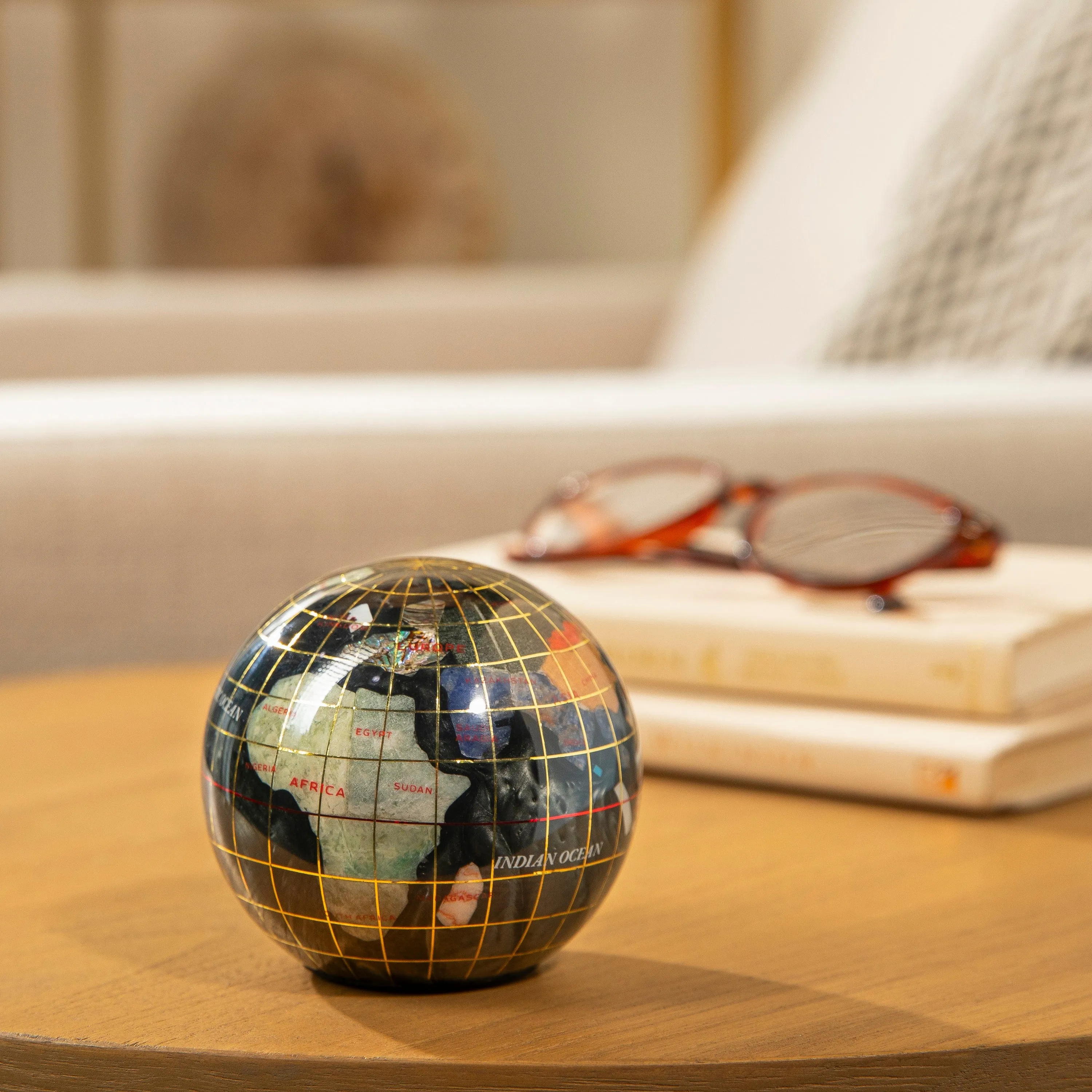 3" Gemstone Globe Paperweight with Black Opal Opalite Ocean