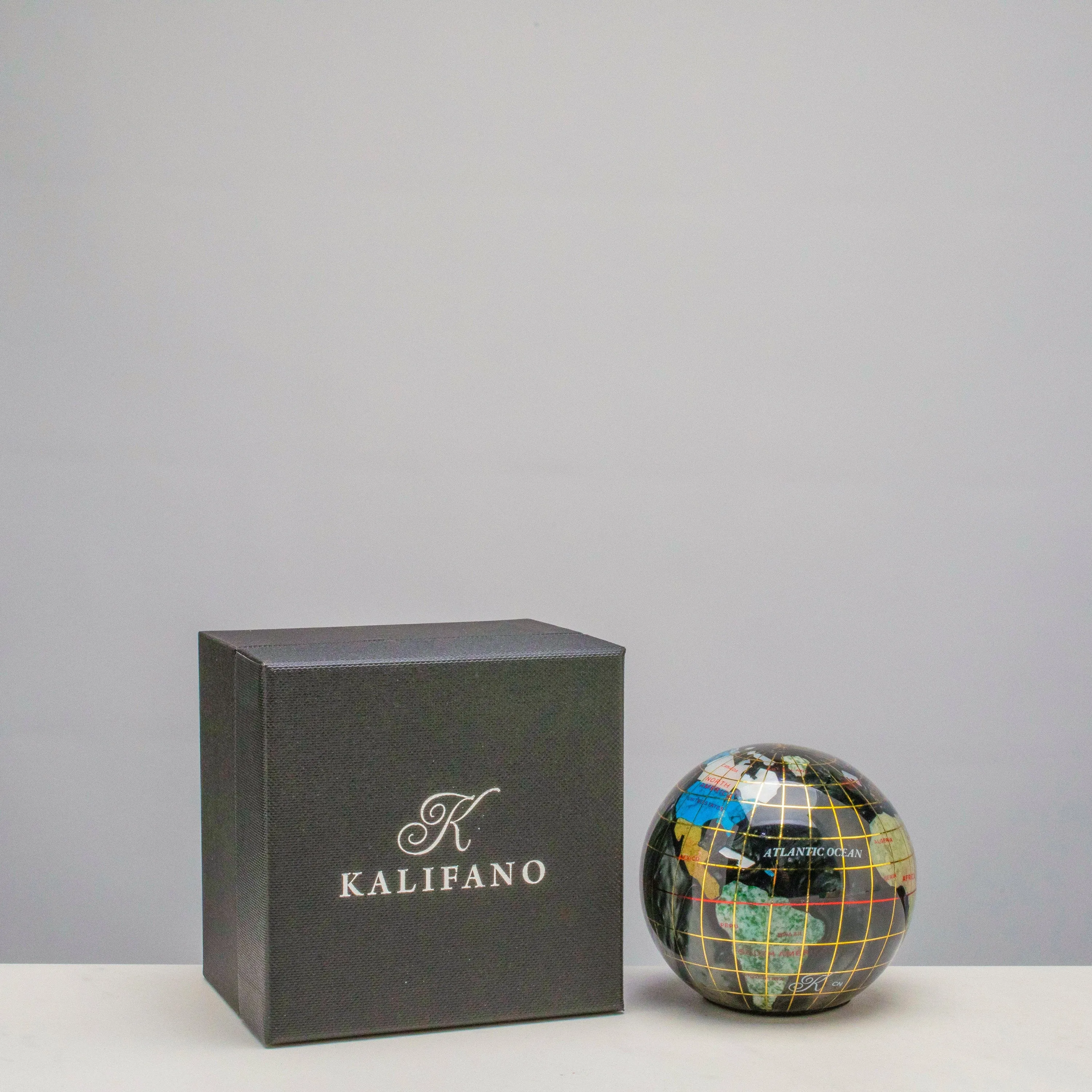 3" Gemstone Globe Paperweight with Black Opal Opalite Ocean