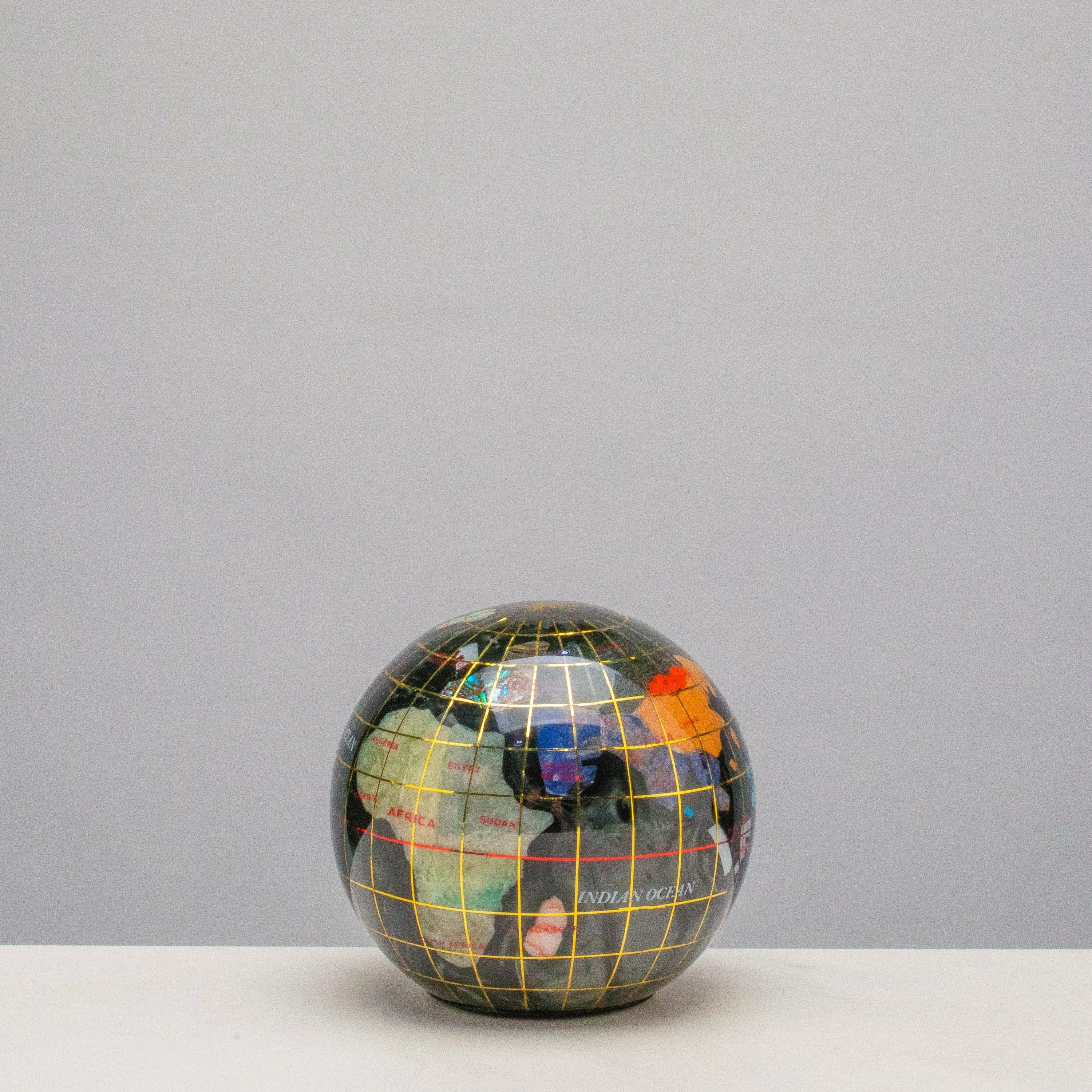 3" Gemstone Globe Paperweight with Black Opal Opalite Ocean