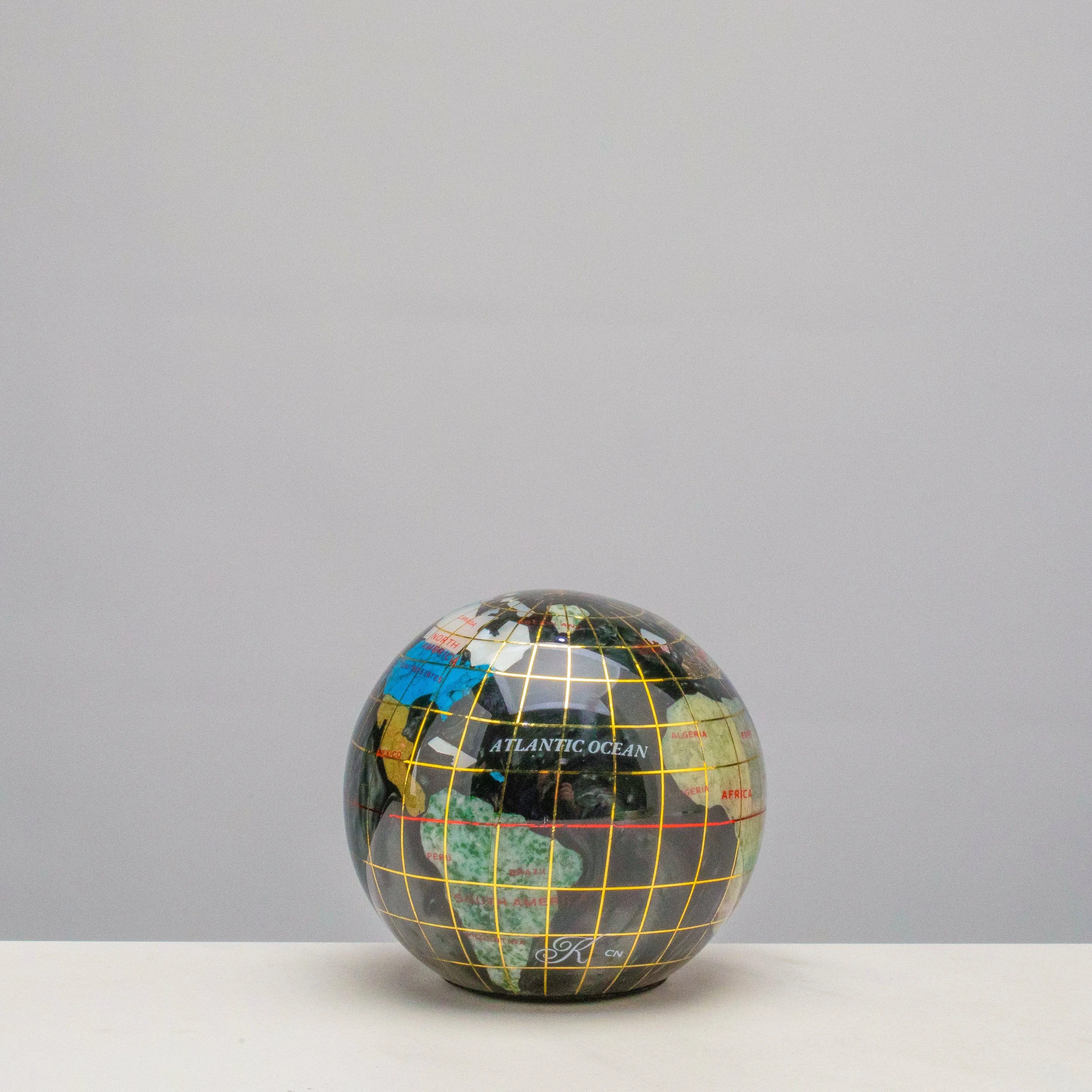 3" Gemstone Globe Paperweight with Black Opal Opalite Ocean