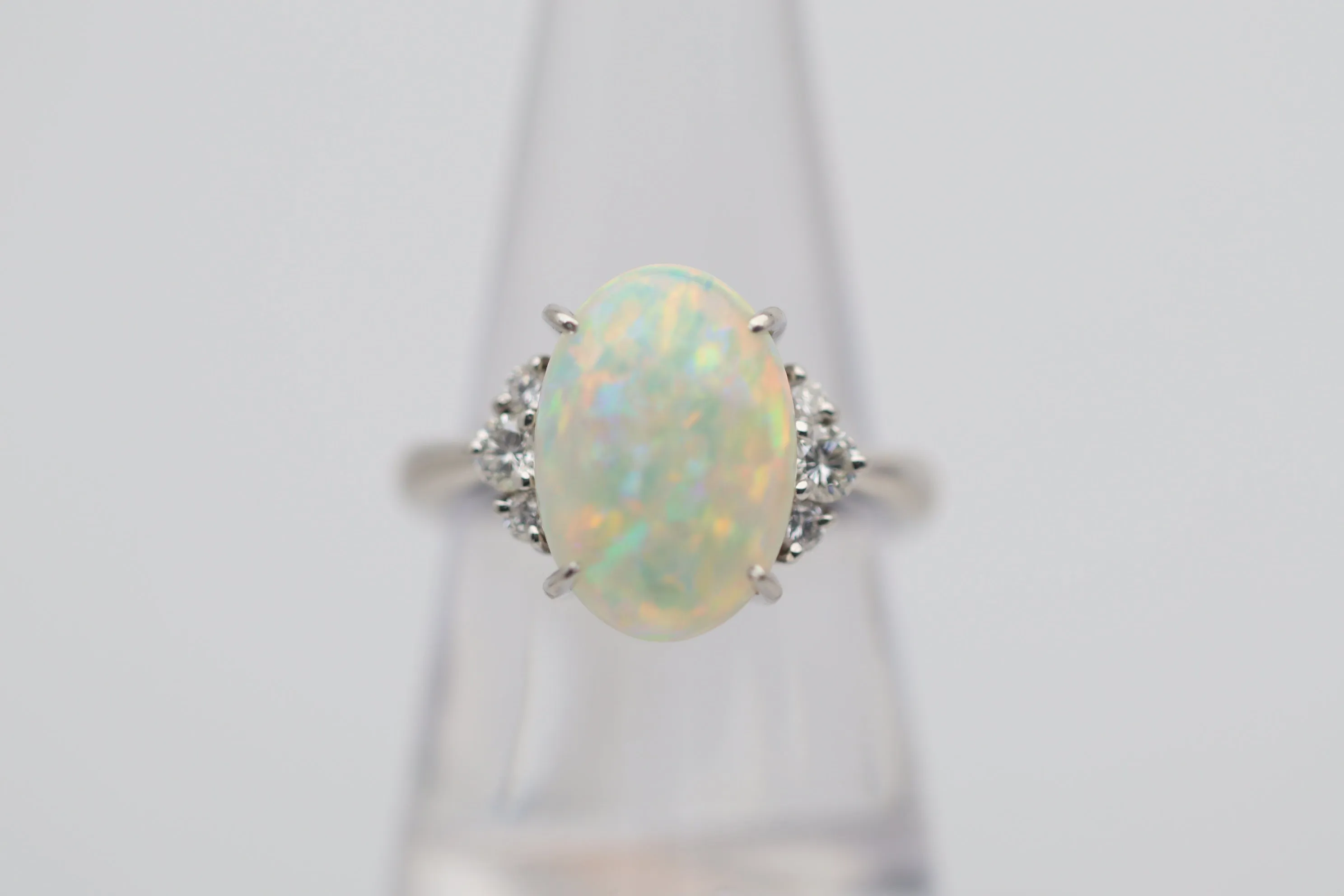 4.83 Carat Superb Australian Crystal Opal Diamond Platinum Ring