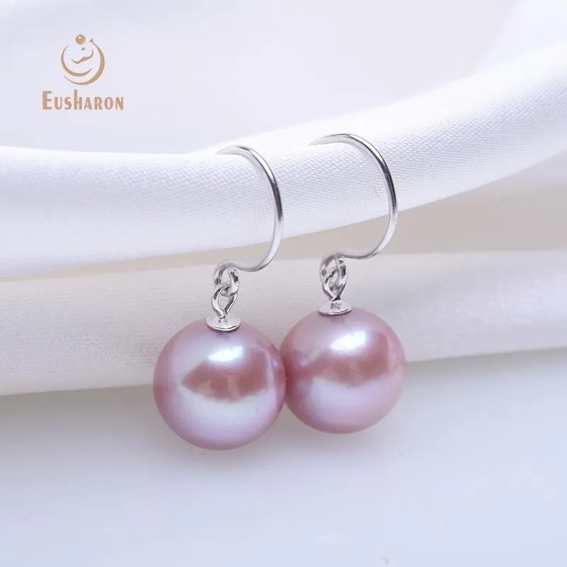 5 Pairs 10-13mm Lavender Round Edison Pearl Hook Earrings