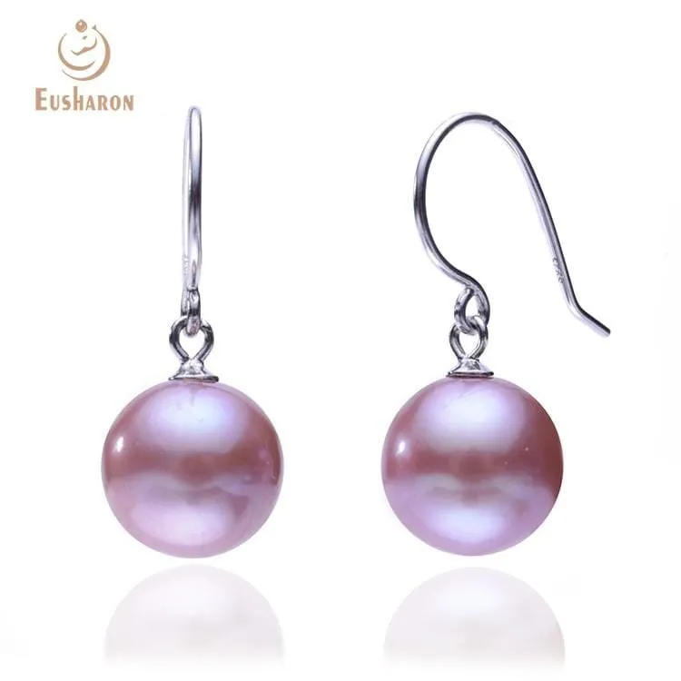 5 Pairs 10-13mm Lavender Round Edison Pearl Hook Earrings