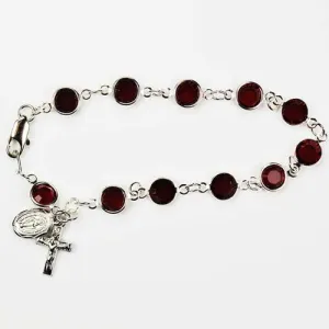 7 1/2" DARK AMETHYST CRYSTAL ONE DECADE ROSARY BEADS BRACELET WITH CRUCIFIX AND MIRACULOUS MEDAL CHARMS - YOUTH
