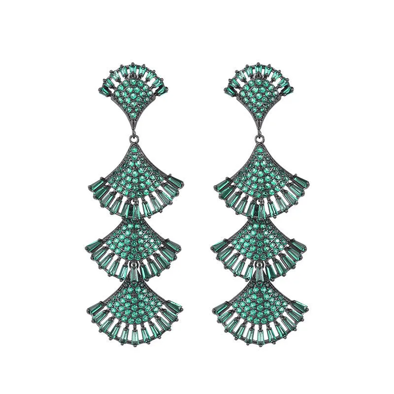 925 Silver Needles Vintage Long Fan-shaped Boho Earrings