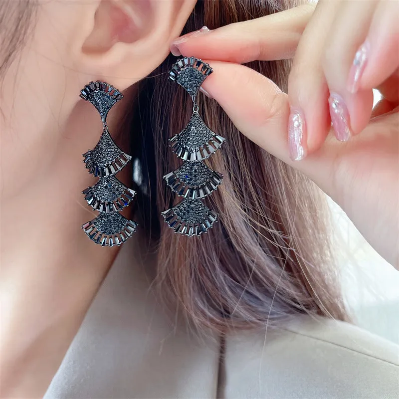 925 Silver Needles Vintage Long Fan-shaped Boho Earrings
