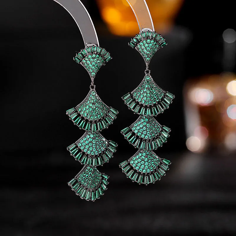 925 Silver Needles Vintage Long Fan-shaped Boho Earrings