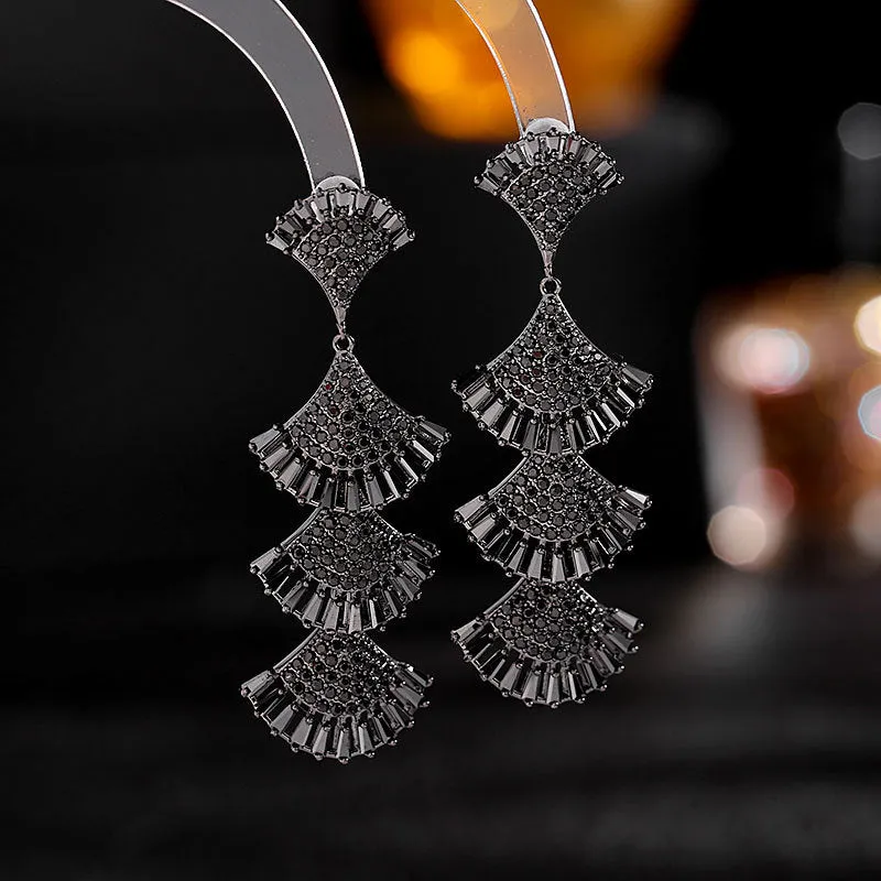 925 Silver Needles Vintage Long Fan-shaped Boho Earrings