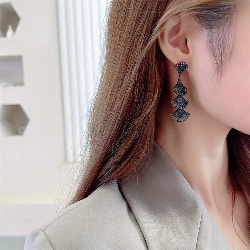 925 Silver Needles Vintage Long Fan-shaped Boho Earrings