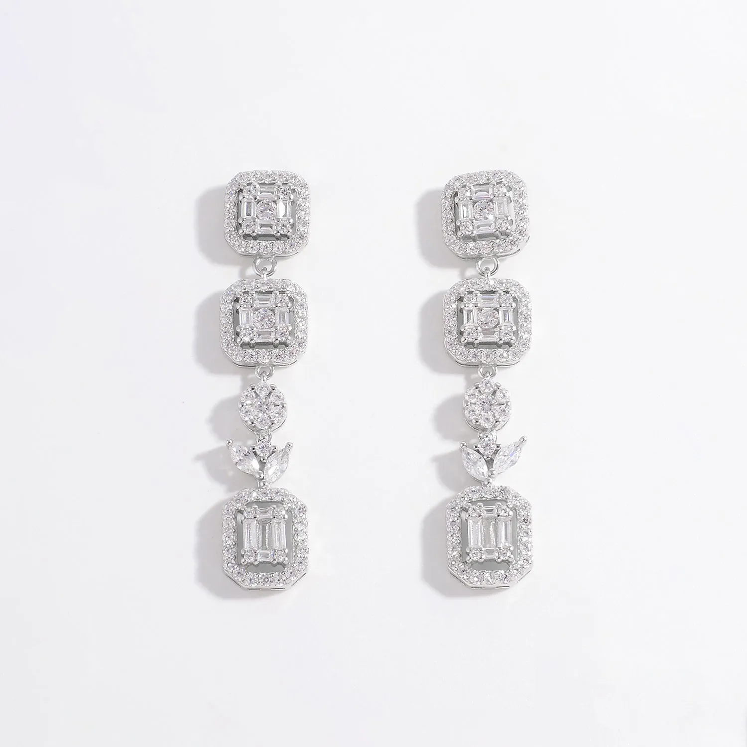 925 Sterling Silver Inlaid Zircon Geometric Dangle Earrings